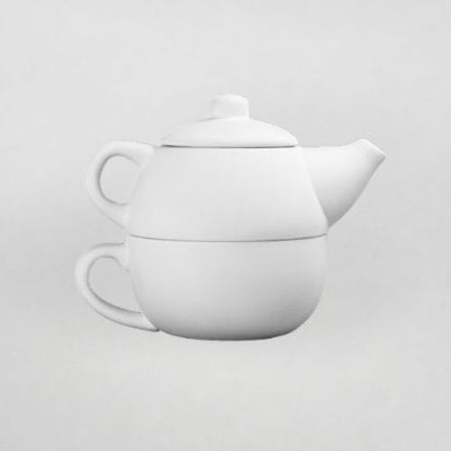 Théière et tasse égoïste - Biscuit de faïence